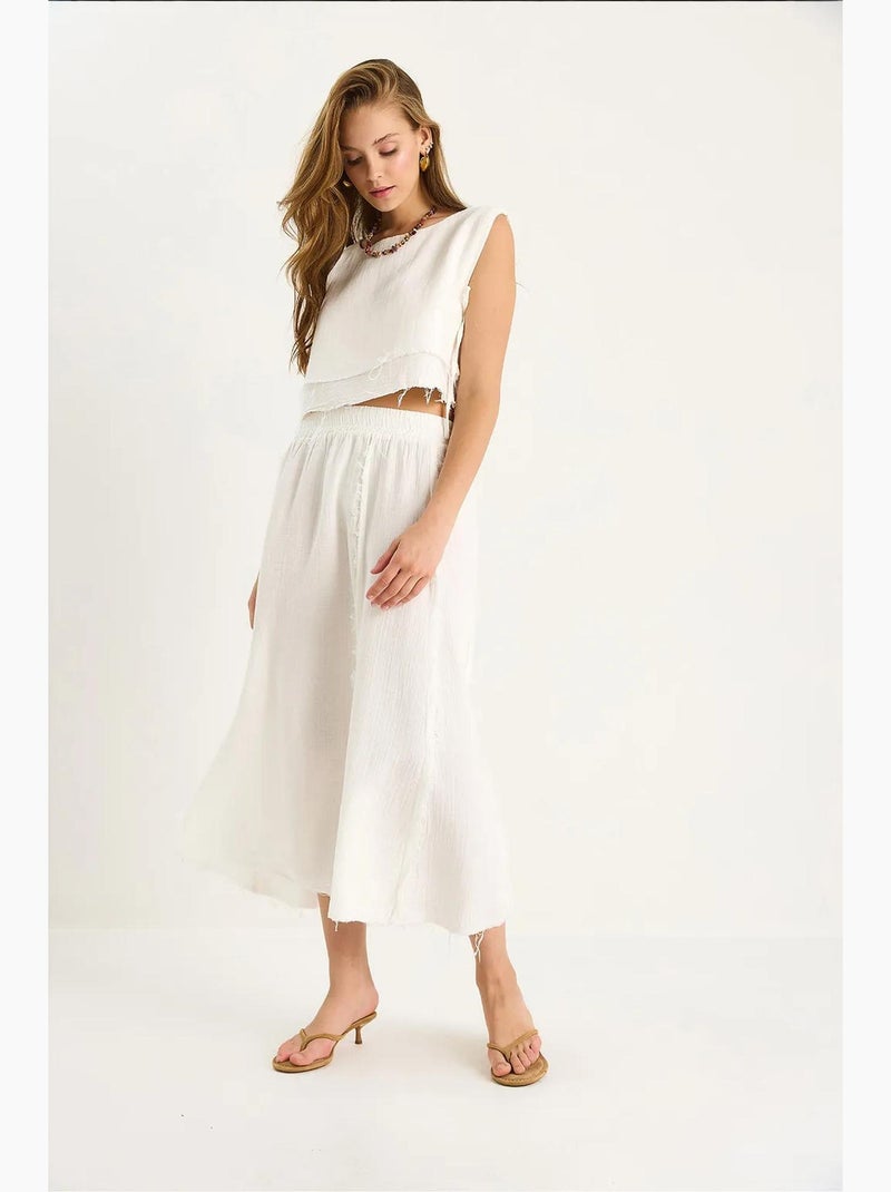 Getextureerde blouse- en rokset van mousseline, tweedelige set lucci Ivoor - Kiabi