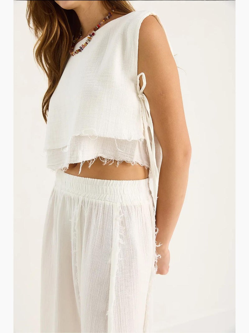 Getextureerde blouse- en rokset van mousseline, tweedelige set lucci Ivoor - Kiabi