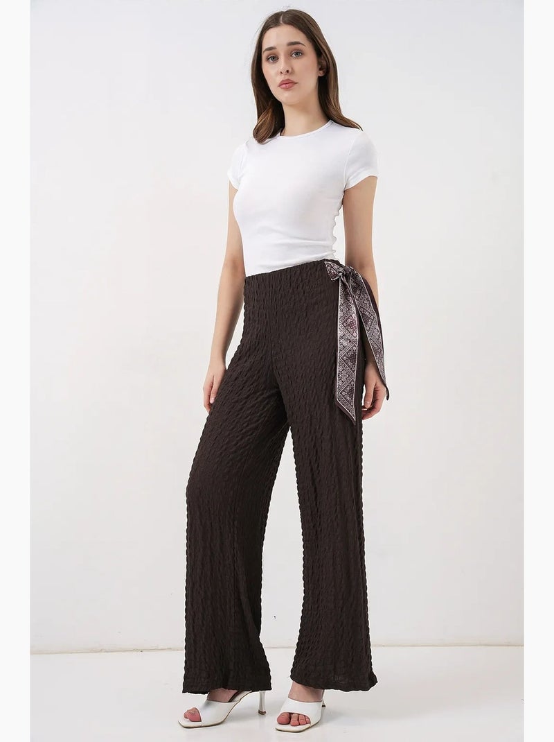 Getextureerde broek met sjaaldetail bdart Chocoladebruin - Kiabi