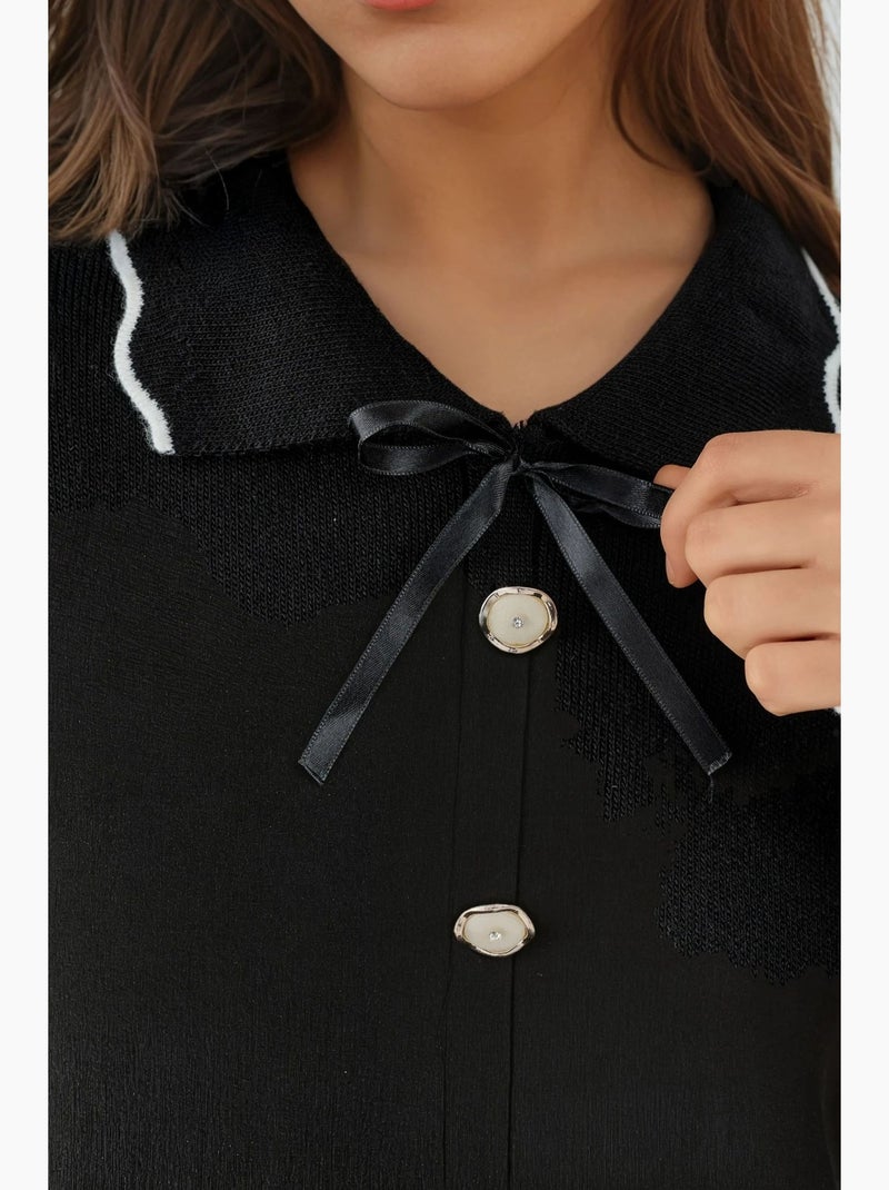 Getextureerde gebreide trui met polokraag en lintdetail my fashion Zwart - Kiabi