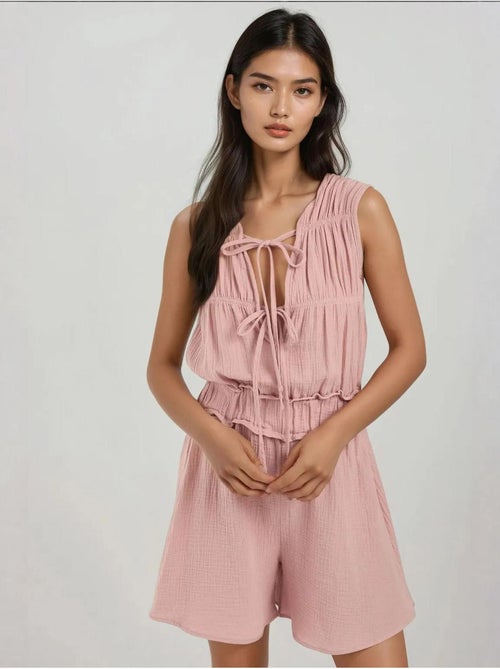 Getextureerde jumpsuit met korte pijpen en ronde hals hiccup - Kiabi