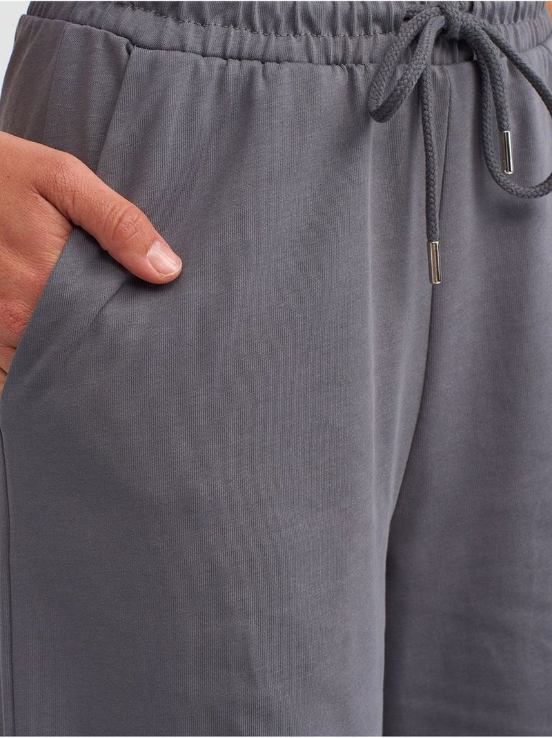 Getextureerde katoenen broek met wijde pijp dilvin Grijs Zwart - Kiabi