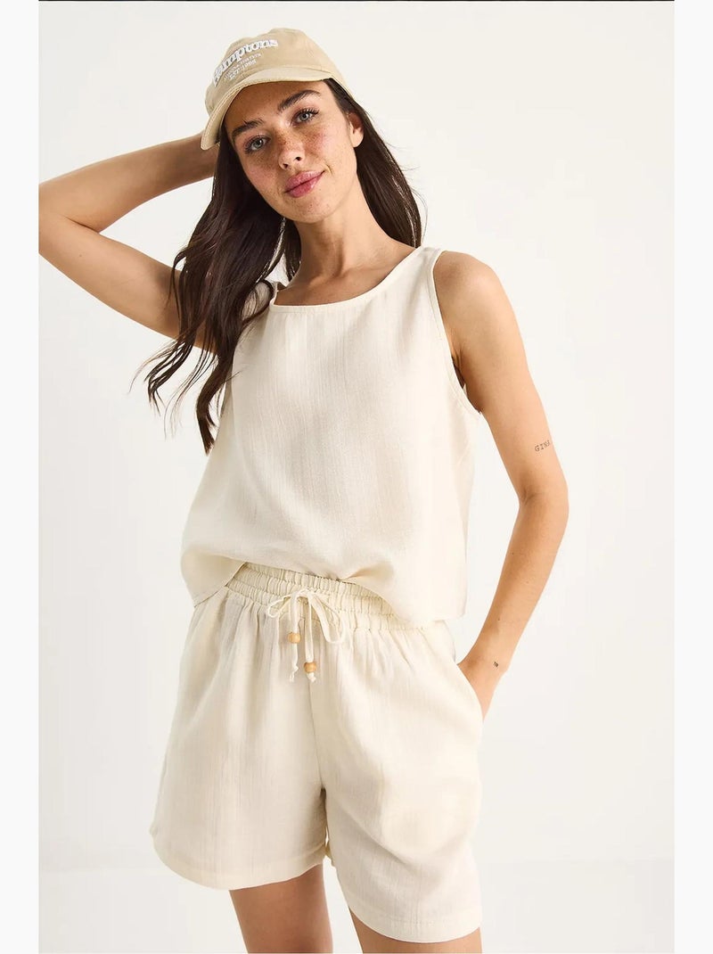 Getextureerde katoenen tweedelige co-ord set met ronde hals lucci Klei-beige - Kiabi