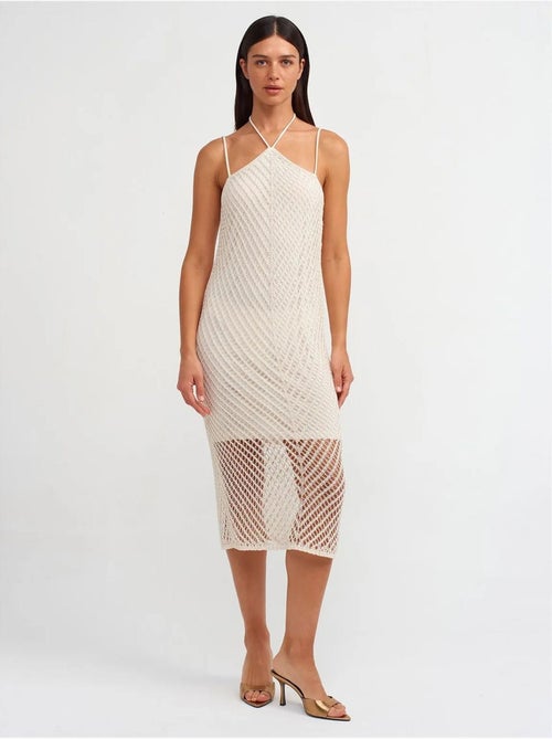Getextureerde Midi-jurk Met Halter En Cut-out - Kiabi Getextureerde Midi-jurk Met Halter En Cut-out - Kiabi