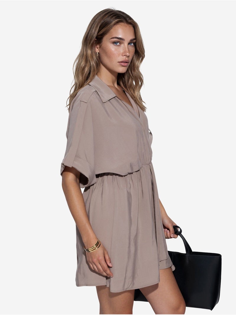 Getextureerde mini wikkeljurk busem Klei-beige - Kiabi
