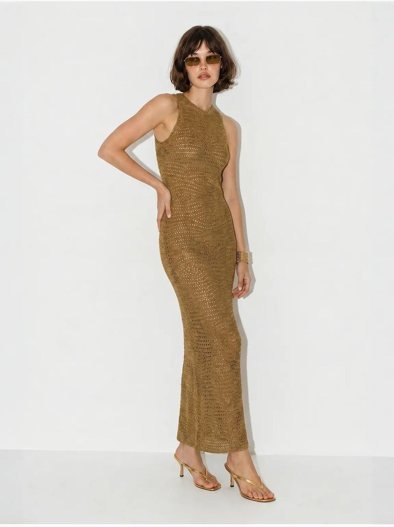 Getextureerde mouwloze bodycon maxi-jurk van viscose lucci Camel - Kiabi