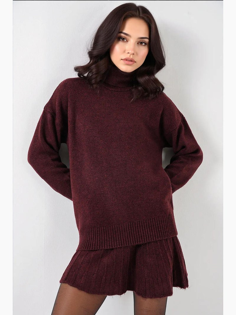 Getextureerde oversized colset van gebreide co-ord bdart Bordeauxrood - Kiabi