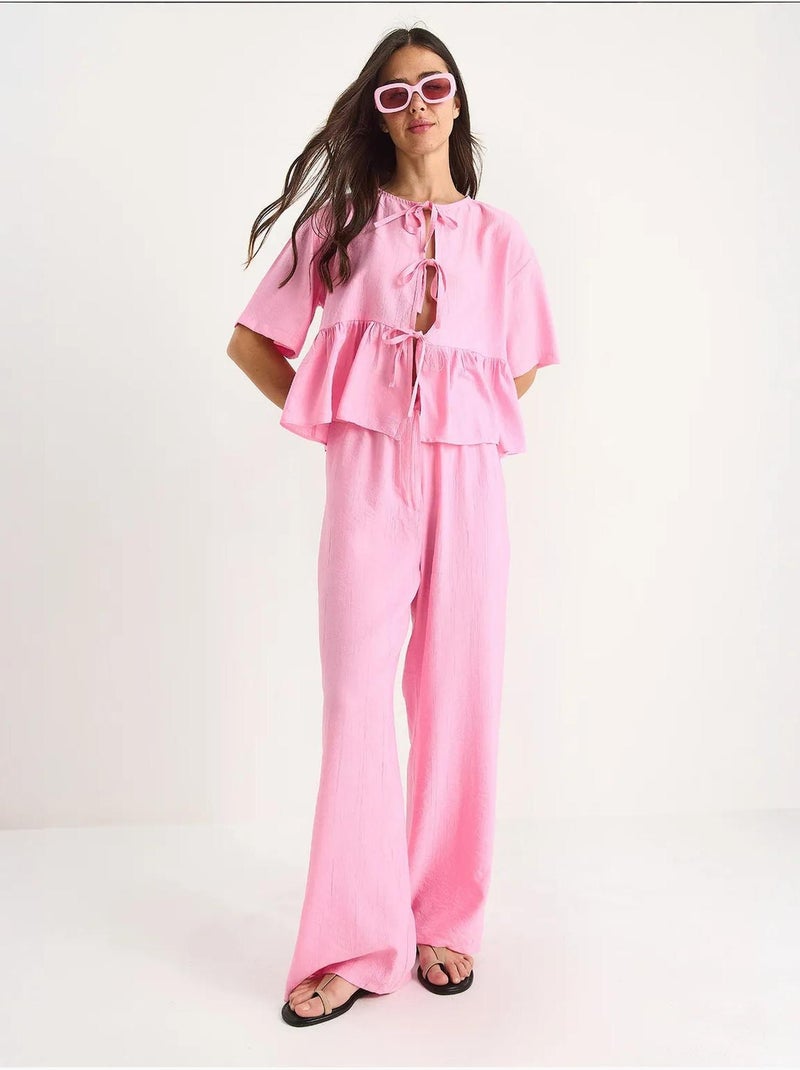 Getextureerde tweedelige co-ord set met ruchesdetail lucci Lichtroze - Kiabi