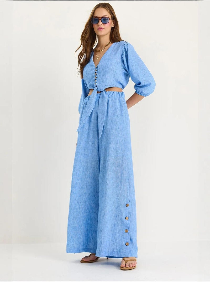 Getextureerde v-hals co-ord set met lange mouwen, tweedelig lucci Saffierblauw - Kiabi