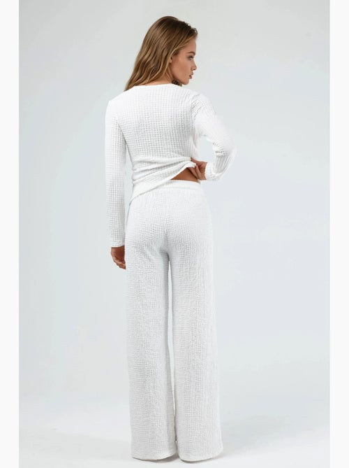Getextureerde wijde broek met trekkoordtaille busem - Kiabi