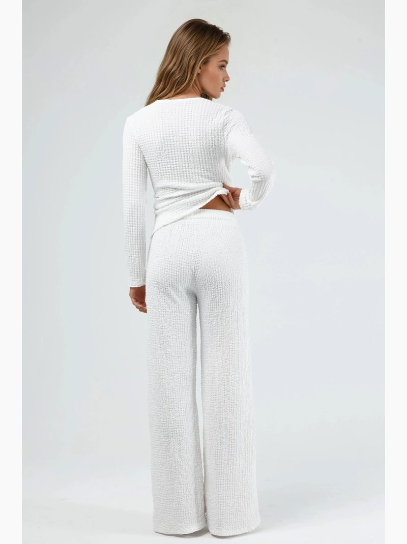 Getextureerde wijde broek met trekkoordtaille busem Wit - Kiabi