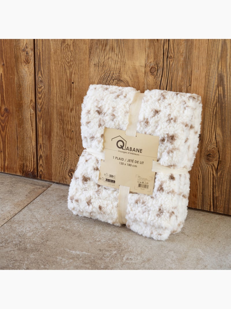 Gevlekte plaid met structuur en een achterkant van fluweel Ecru - Kiabi