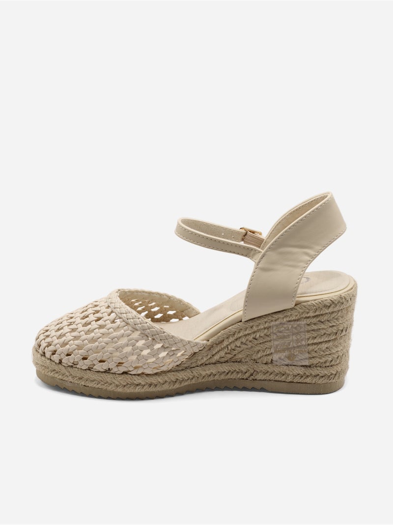 Gevlochten sandaal met blokhak Beige - Kiabi