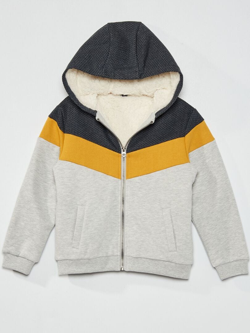 Gevoerde hoodie met colorblock-patroon GRIJS - Kiabi