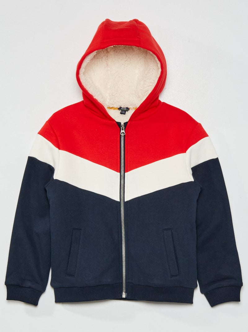 Gevoerde hoodie met colorblock-patroon ROOD - Kiabi