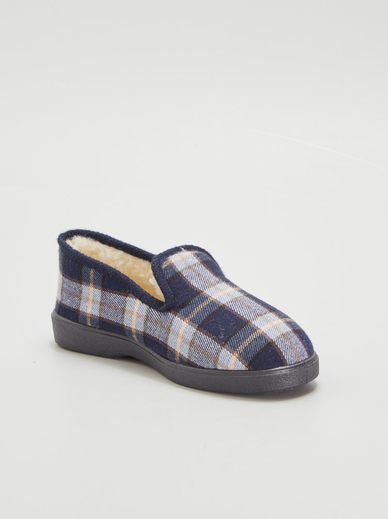 Gevoerde pantoffels met ruitjesmotief BLAUW - Kiabi