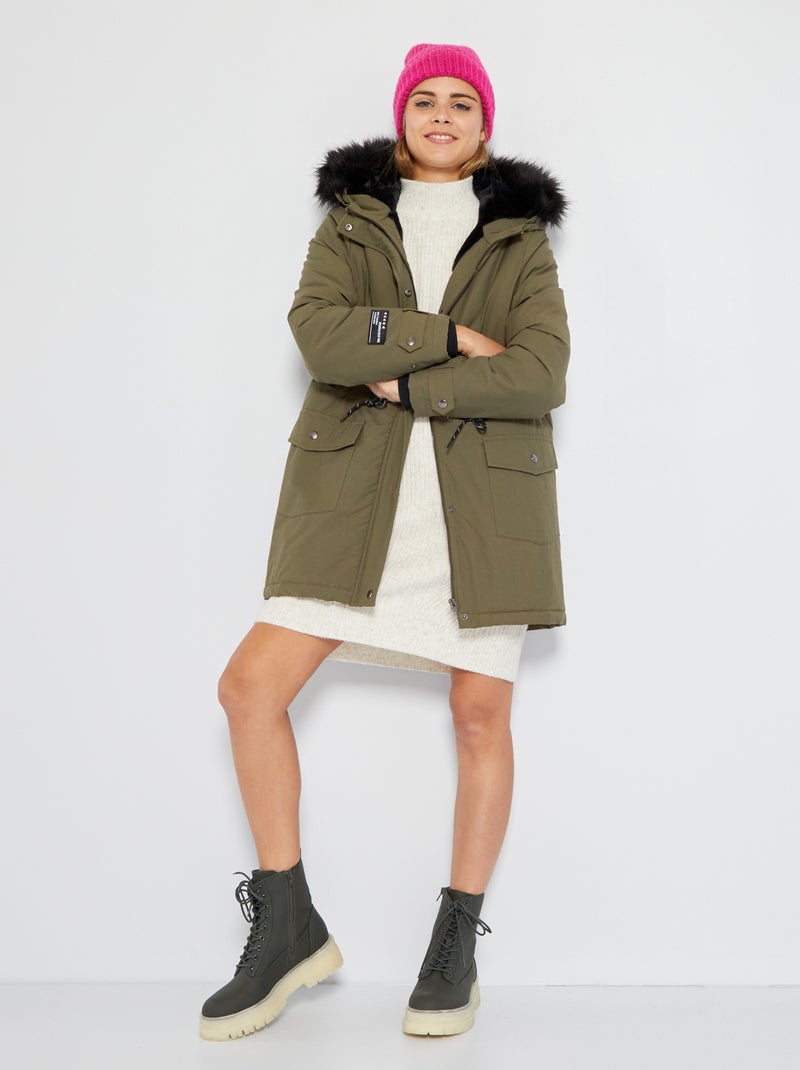 Gevoerde parka met capuchon KAKI - Kiabi