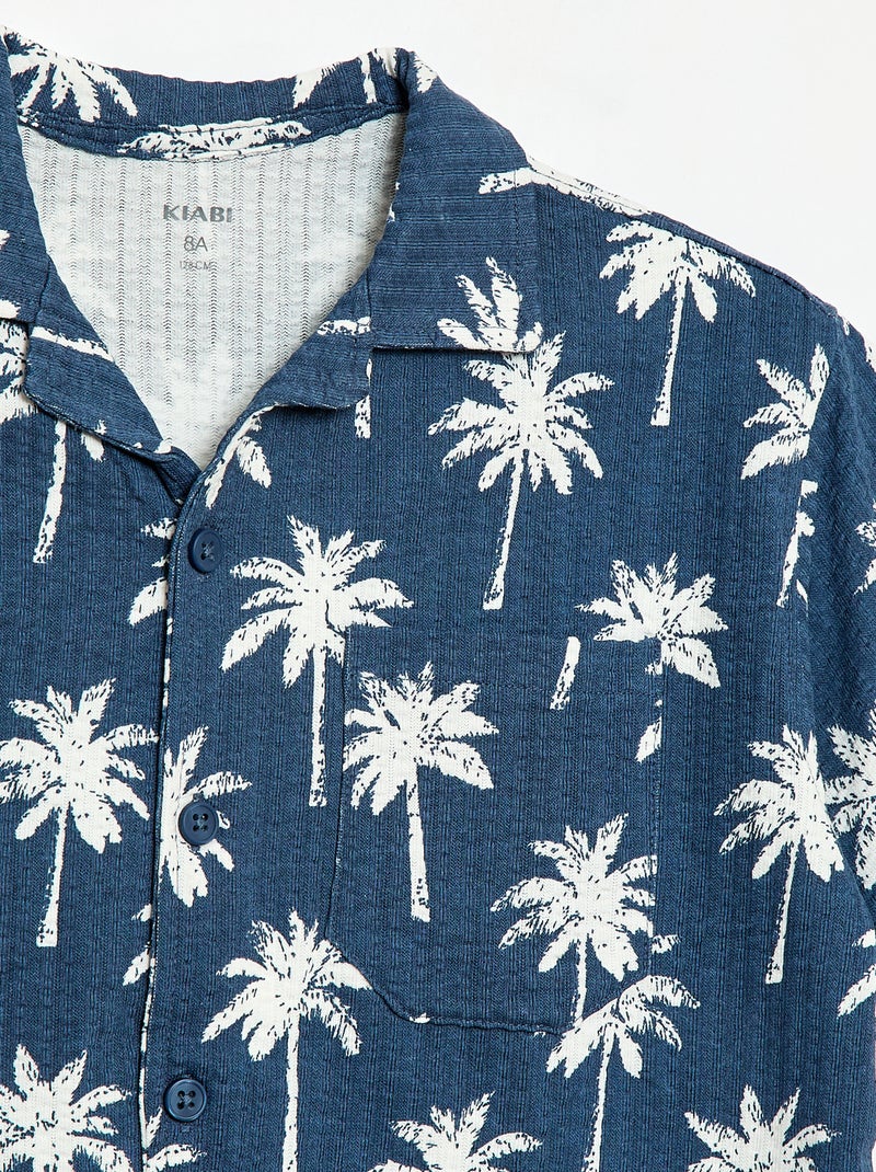 Gewafeld overhemd met korte mouwen Blauw - Kiabi