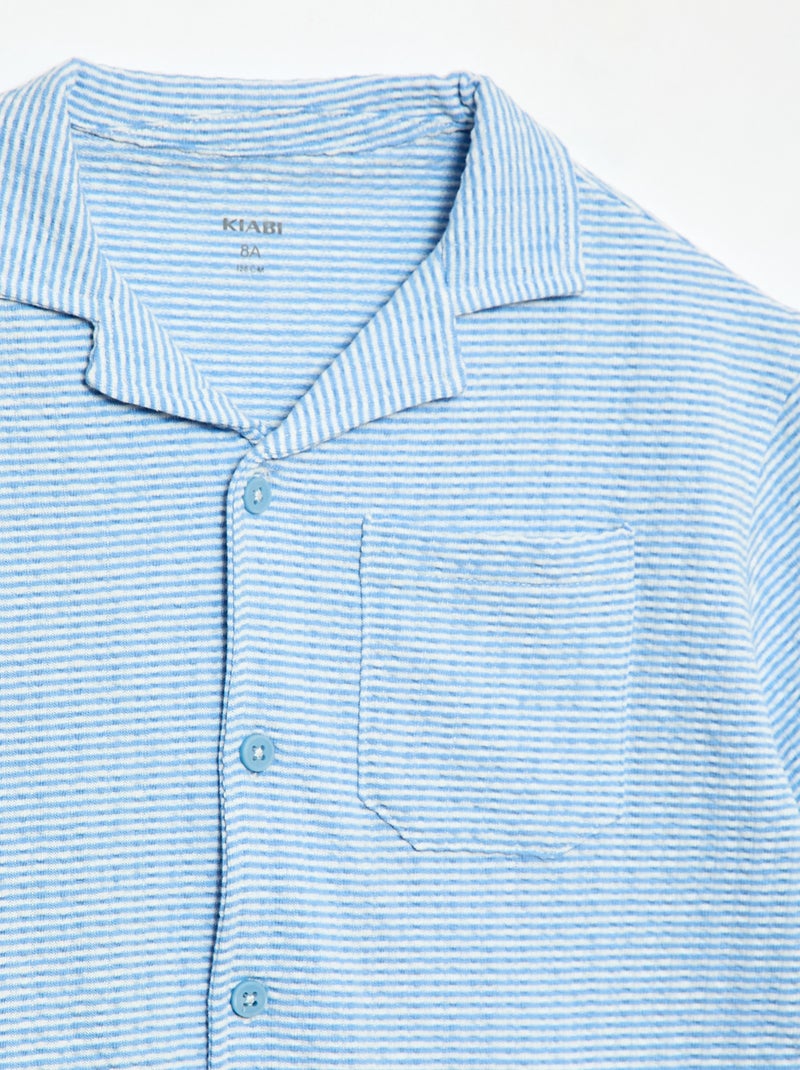 Gewafeld overhemd met korte mouwen Blauw - Kiabi