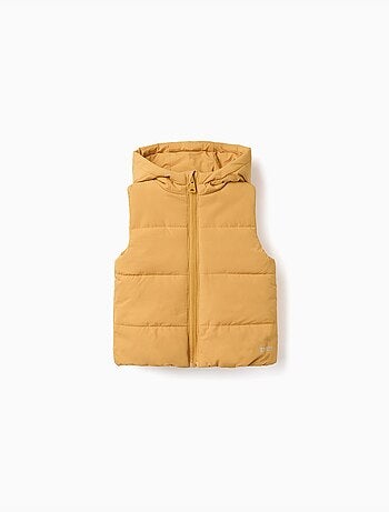 Gewatteerd bodywarmer met capuchon en rits aan de voorkant