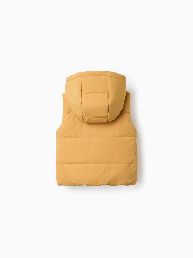 Gewatteerd bodywarmer met capuchon en rits aan de voorkant Geel - Kiabi