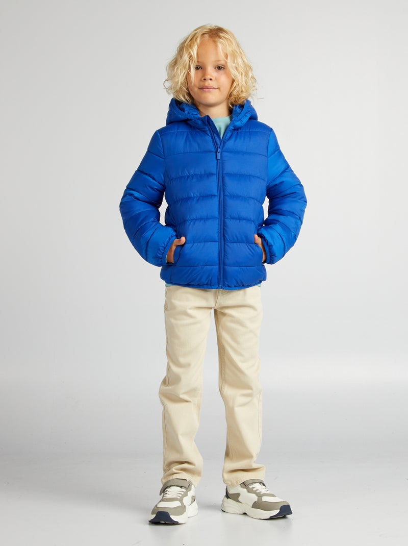 Gewatteerd donsjack met capuchon BLAUW - Kiabi