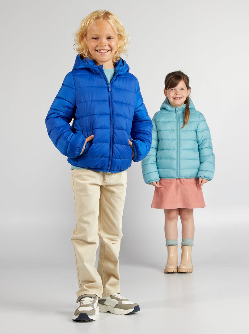 Gewatteerd donsjack met capuchon BLAUW - Kiabi