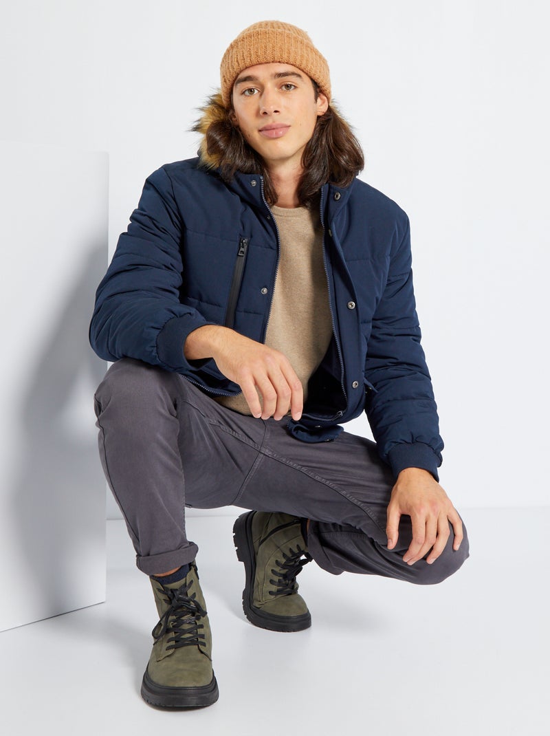 Gewatteerd donsjack met capuchon BLAUW - Kiabi