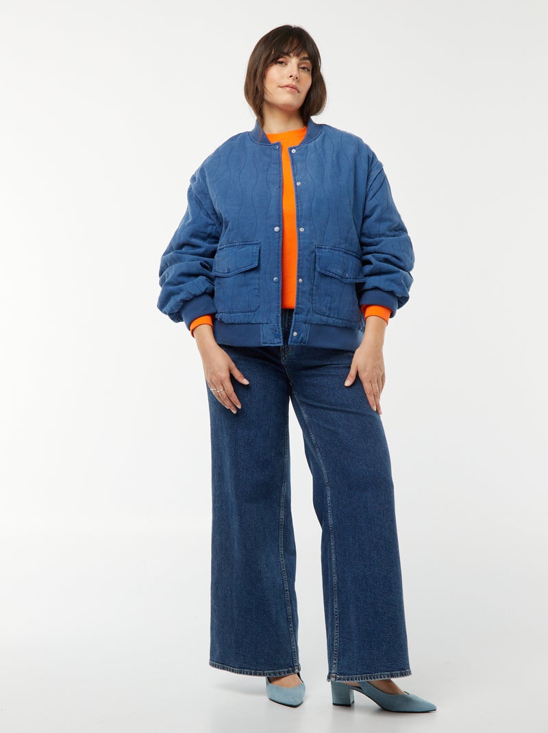 Gewatteerd, katoenen jasje met sierstiksel in verticale golflijnen BLAUW - Kiabi