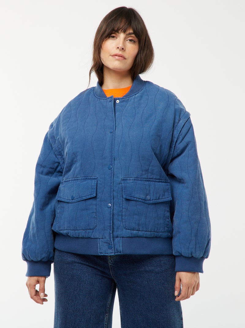 Gewatteerd, katoenen jasje met sierstiksel in verticale golflijnen BLAUW - Kiabi