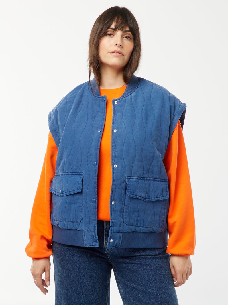 Gewatteerd, katoenen jasje met sierstiksel in verticale golflijnen BLAUW - Kiabi