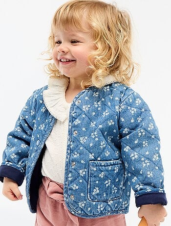 Gewatteerde denim jas met drukknoopsluiting