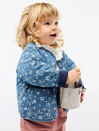 Gewatteerde denim jas met drukknoopsluiting