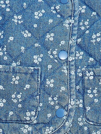 Gewatteerde denim jas met drukknoopsluiting