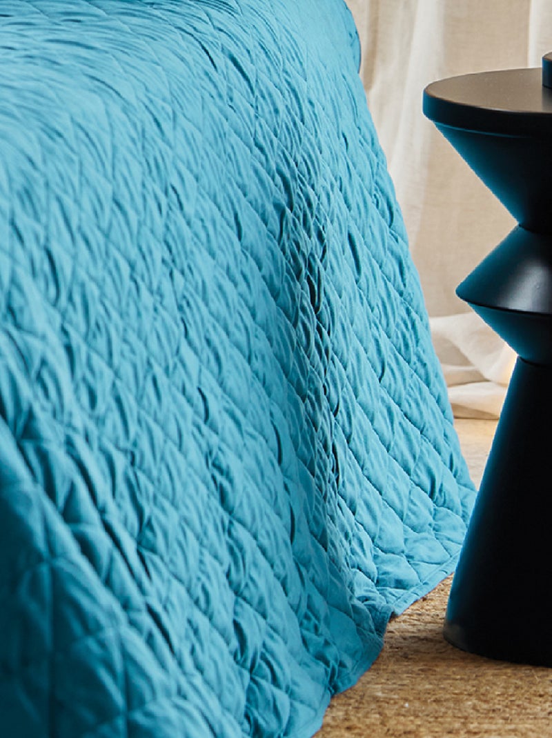Gewatteerde fluwelen sprei en kussenslopen Pauwblauw - Kiabi