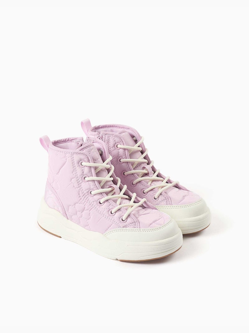 Gewatteerde hoge sneakers met bloemenborduurwerk Lila-mauve - Kiabi