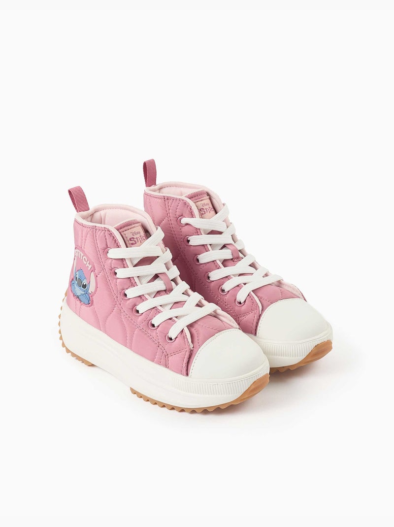 Gewatteerde hoge sneakers met stitch-print Donkerroze - Kiabi