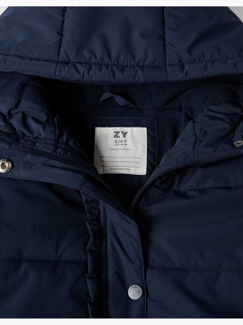 Gewatteerde jas met capuchon en voering van polarfleece Blauw Blauw - Kiabi