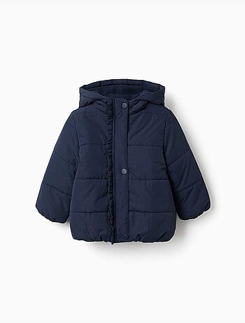 Gewatteerde jas met capuchon en voering van polarfleece