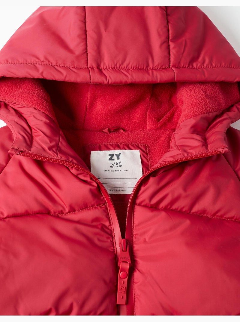 Gewatteerde jas met capuchon en voering van polarfleece Rood - Kiabi