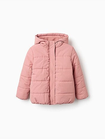 Gewatteerde jas met capuchon en voering van polarfleece