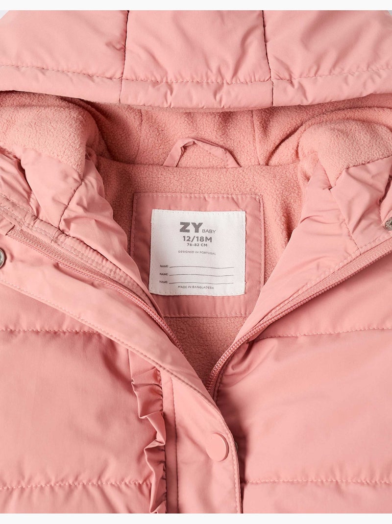 Gewatteerde jas met capuchon en voering van polarfleece Roze - Kiabi