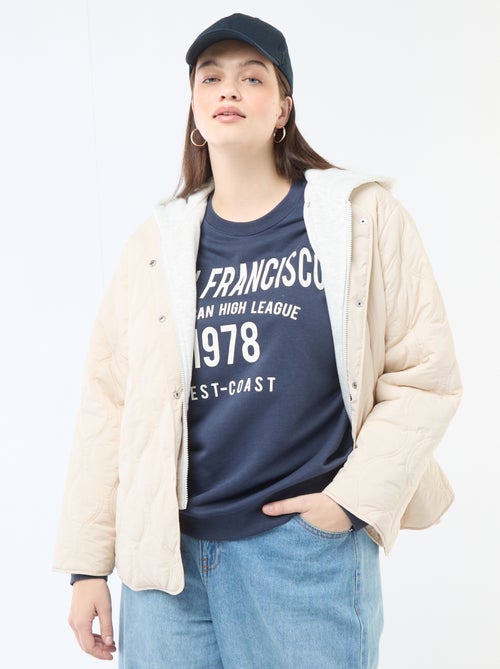 Gewatteerde jas met kap en uitneembaar fleece binnenstuk - Kiabi