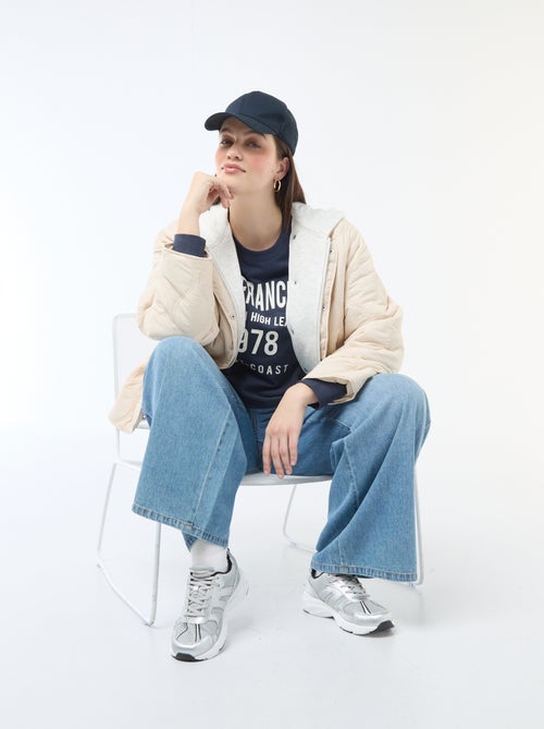 Gewatteerde jas met kap en uitneembaar fleece binnenstuk - Kiabi