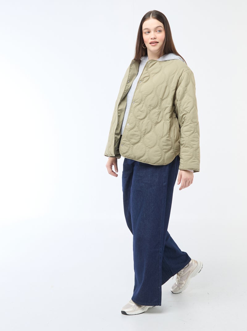 Gewatteerde jas met kap en uitneembare fleece binnenkant Groen - Kiabi