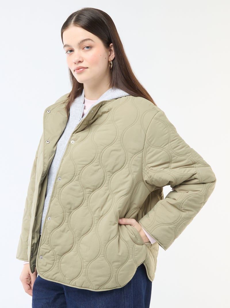 Gewatteerde jas met kap en uitneembare fleece binnenkant Groen - Kiabi