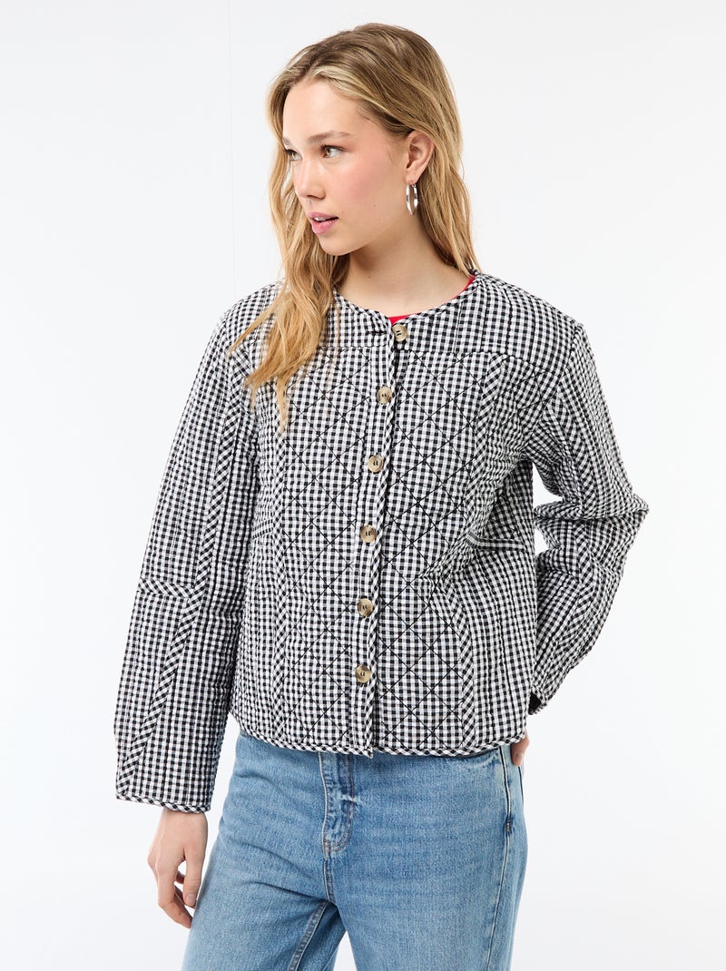 Gewatteerde jas met ruitjes Zwart - Kiabi