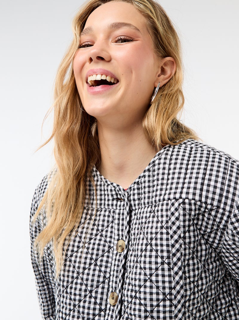 Gewatteerde jas met ruitjes Zwart - Kiabi