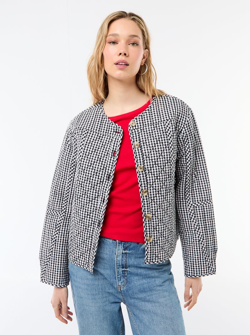 Gewatteerde jas met ruitjes Zwart - Kiabi