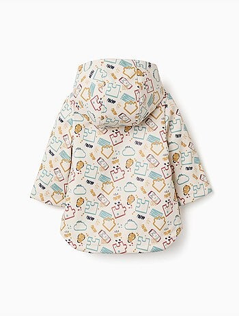 Gewatteerde rubberen parka met capuchon en print